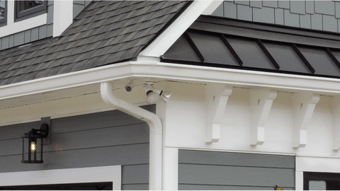 Closeup of white rain gutters